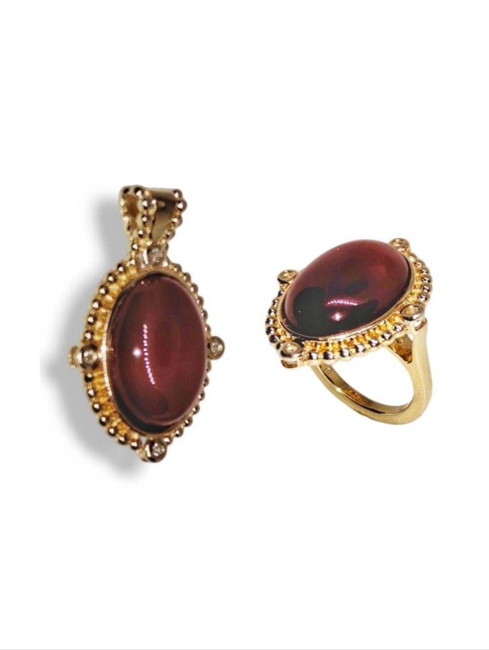 Sterling Silver Vermeil Carnelian Ring & Pendant Set Size 6.75 NWOT